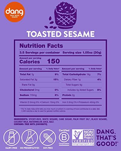 DANG Dang Thai Rice Chips | Toasted Sesame | 12 Pack | Vegan, Gluten Free, Non GMO Rice Crisps, Healthy Snacks Made with Whole Foods | 3.5 Oz Resealable Bags
