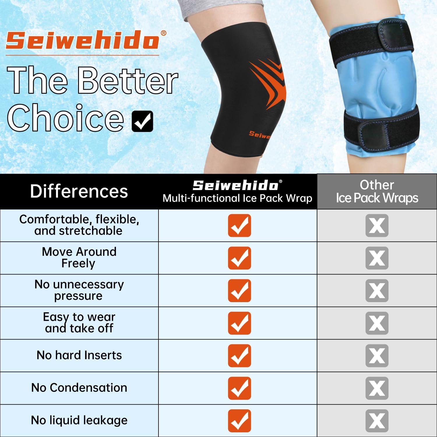 SEIWEHIDO Extended Knees Ice Pack for Injuries Freeze Compression Sleeve Reusable Soft Gel Ice Wrap for Leg Swelling, Knee Replacement Surgery, Cold Compress Therapy for Arthritis, Meniscus Tear and ACL