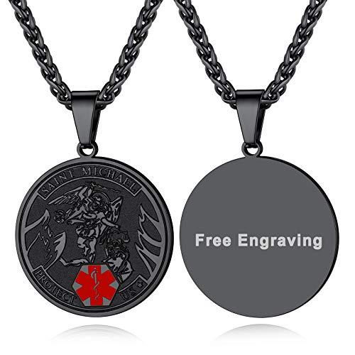 Supcare St Michael Medal Id Necklace Stainless Steel Necklace Medical Alert Necklace for Men Engraved Necklace