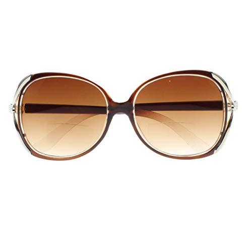 Sightpeark Bifocal Ladies Oversized Tinted Lens Sun Reader Reading Glasses Sunglasses +1.0~+4.0 (Brown, 3.50)