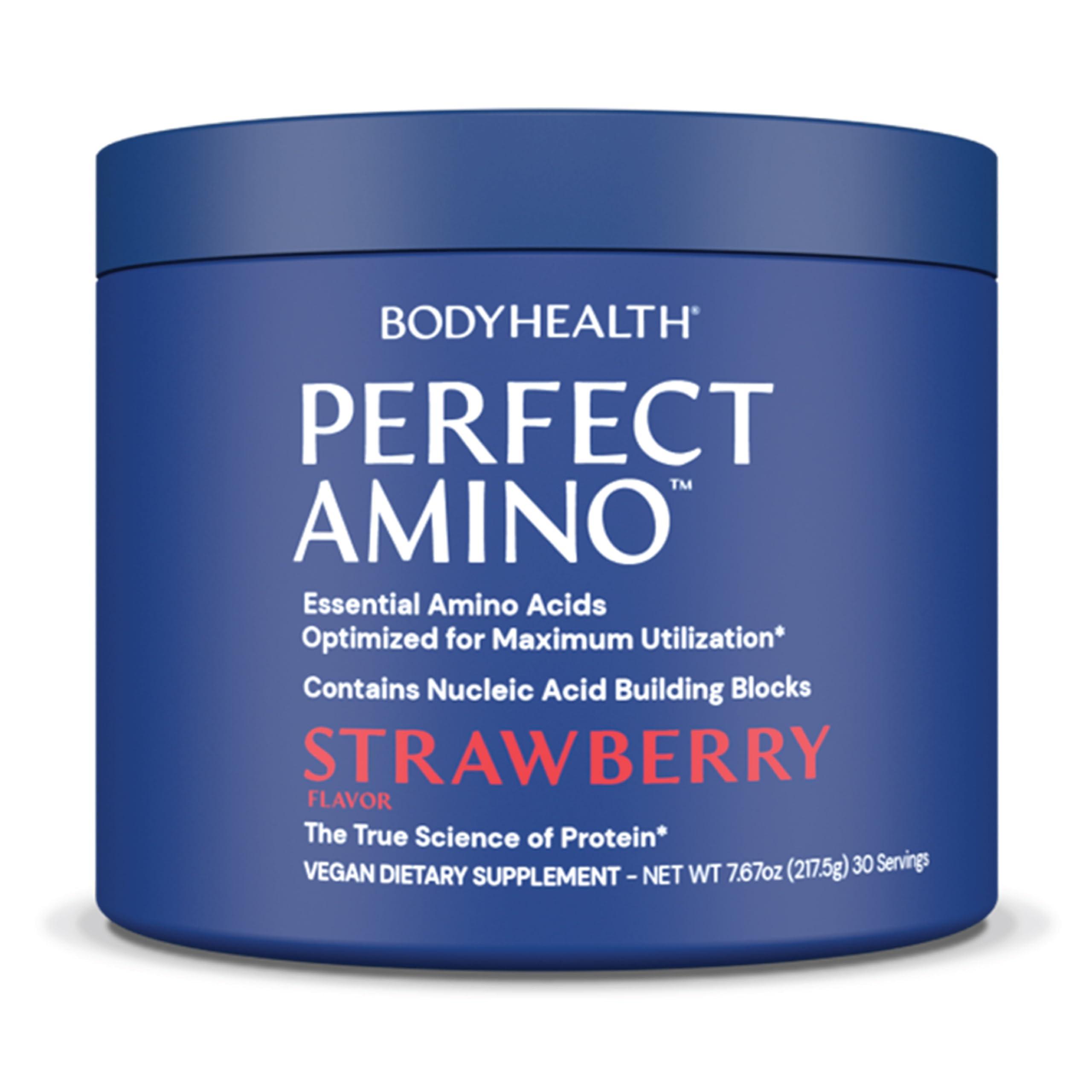 BodyHealth BodyHealth PerfectAmino Powder - BCAA and EAA Powder for Pre and Post Workout - Amino Acid Energy Drink Powder for Men and Women to Support Lean Muscle and Recovery - Strawberry - 30 Servings