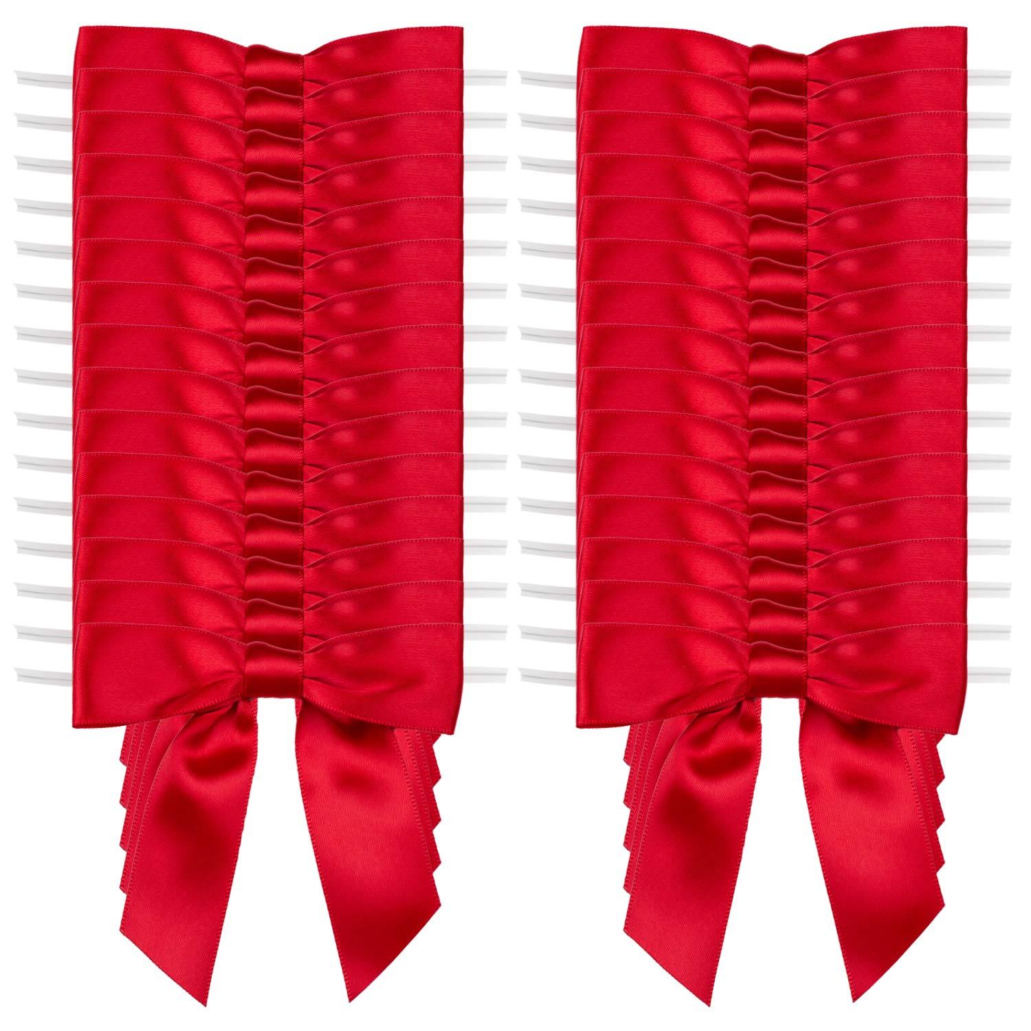 7Rainbows 7Rainbows 30pcs Boutique 3.5\" Red Satin Ribbon Twist Tie Bows for Tying Up Packages Gift Wrapping