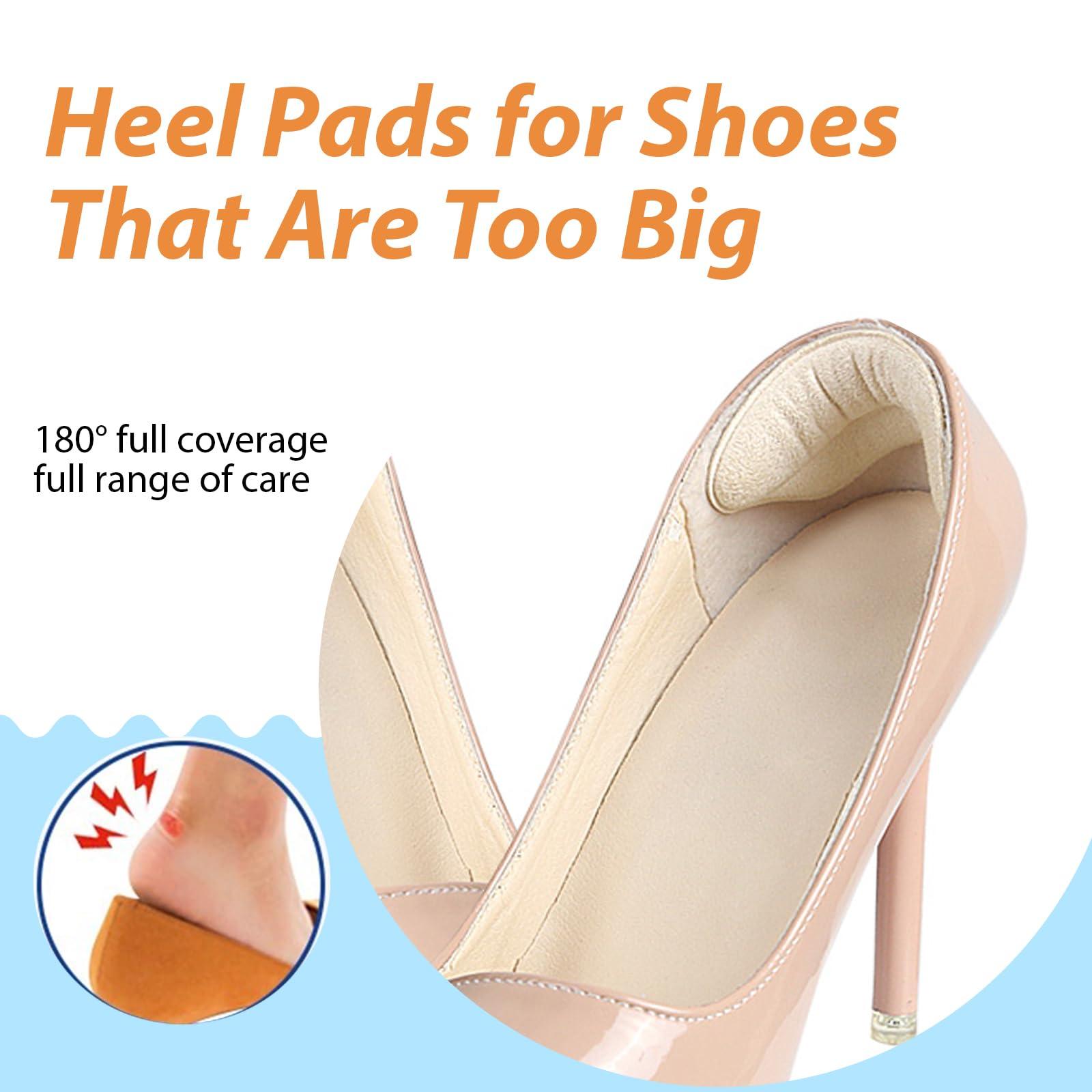 VitmdtX Heel Grips Liner Cushions Inserts for Loose Shoes, 4 Pairs Heel Pads Snugs for Shoe Women Men That are Too Big Filler Prevent Slipping, Blisters Beige