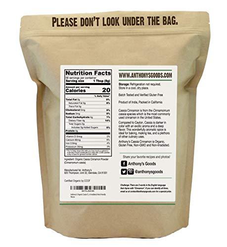 Anthony's Anthony's Organic Cassia Cinnamon Powder, 1 lb, Ground, Gluten Free, Non GMO, Non Irradiated, Keto Friendly