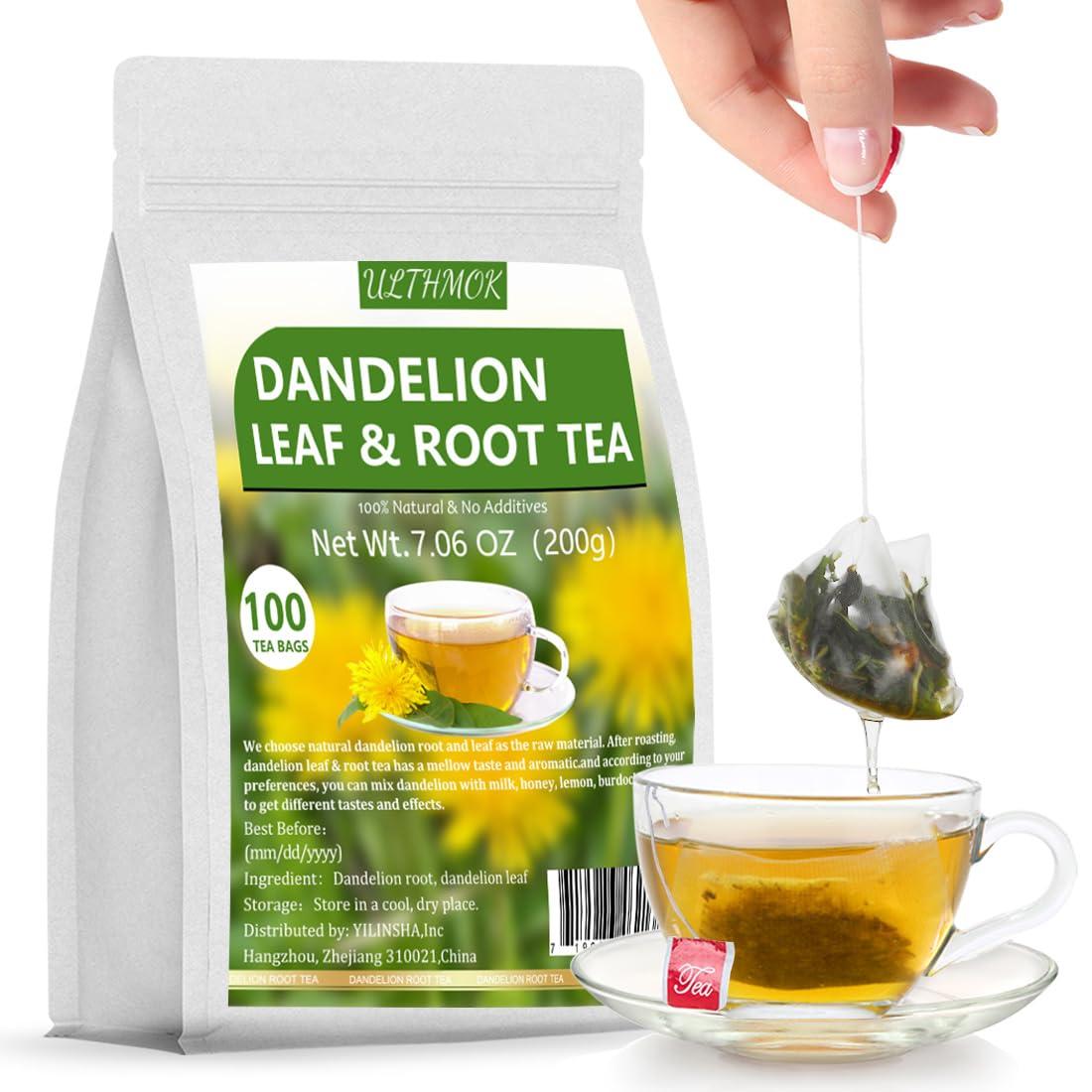 ULTHMOK Premium Dandelion Leaf & Root Tea,100 Tea Bags/7.06Oz,for Liver & Kidney Health,Roasted Detox Herbal Tea. Support Digestion & Boost Immune System, Caffeine Free.