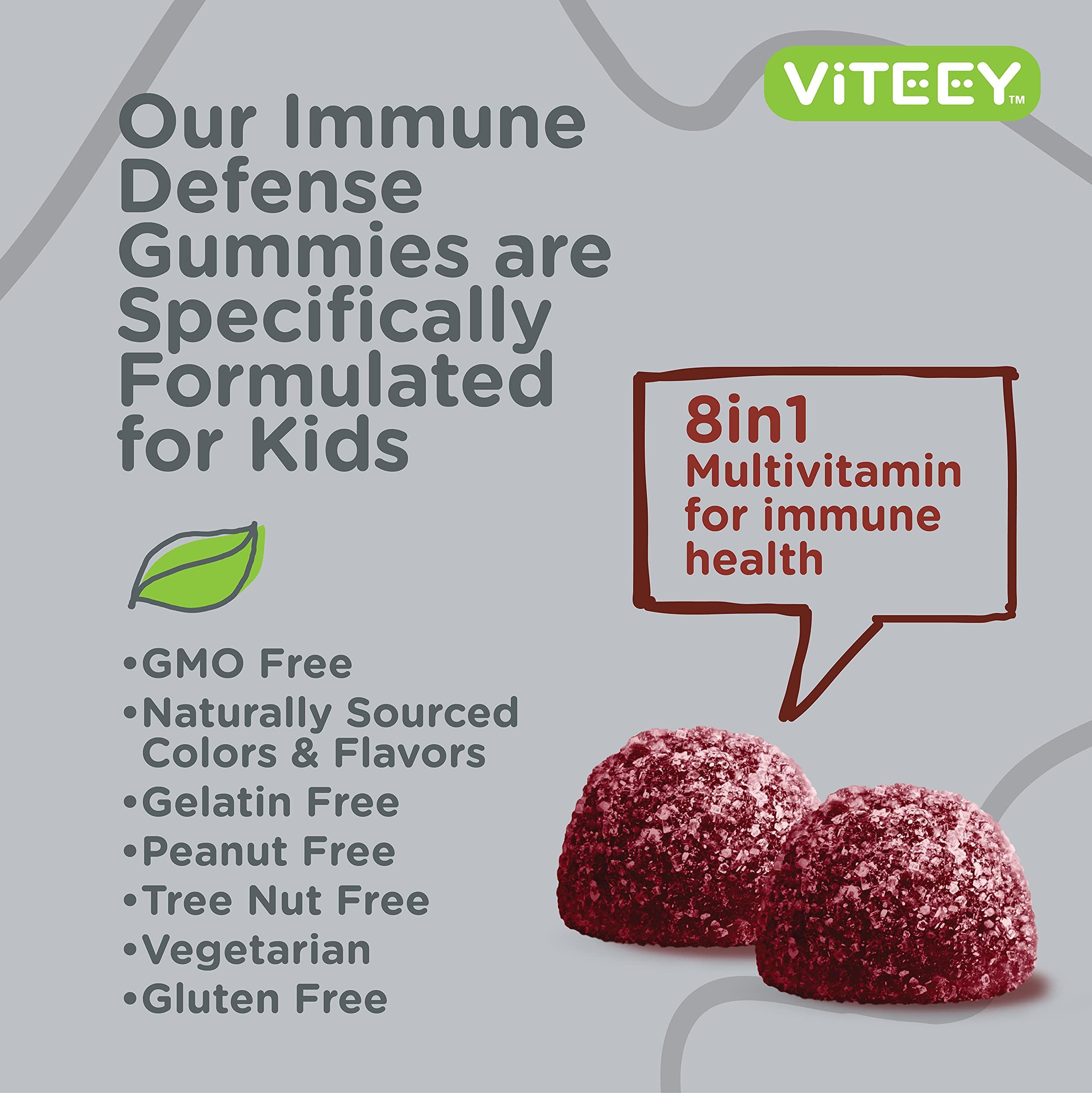 Viteey Kids Multivitamin Gummies with Probiotics - 8-1 Kids Vitamins for Immune Health Support with Vitamin C, D3, B12, B6, Zinc, Elderberry, Selenium - Vegetarian - Chewable Tasty Berry Flavored Gummy