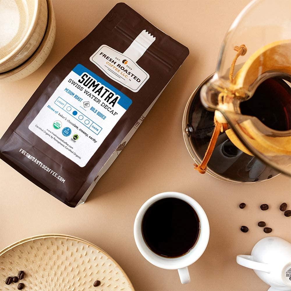 Fresh Roasted Coffee Fresh Roasted Coffee, Organic Sumatra Water Decaf | 12 oz |100% Single Origin | Medium Roast | RFA Kosher | Whole Bean