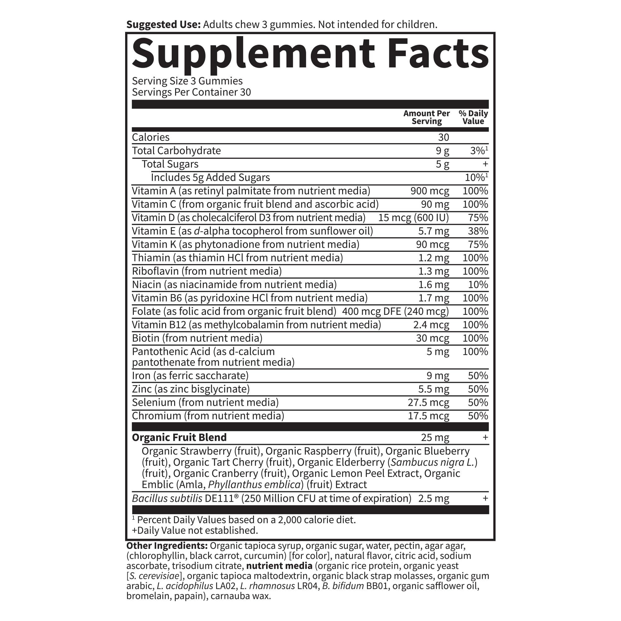 Garden of Life Womens Multivitamin Gummy with Iron: Folate, Biotin, D3 & B12 for Hair, Skin & Nails + Probiotics for Immune Health & Digestion, Vitamin Code, Non-GMO, Gluten-Free, 90 Cherry Gummies, 30 Day Supply