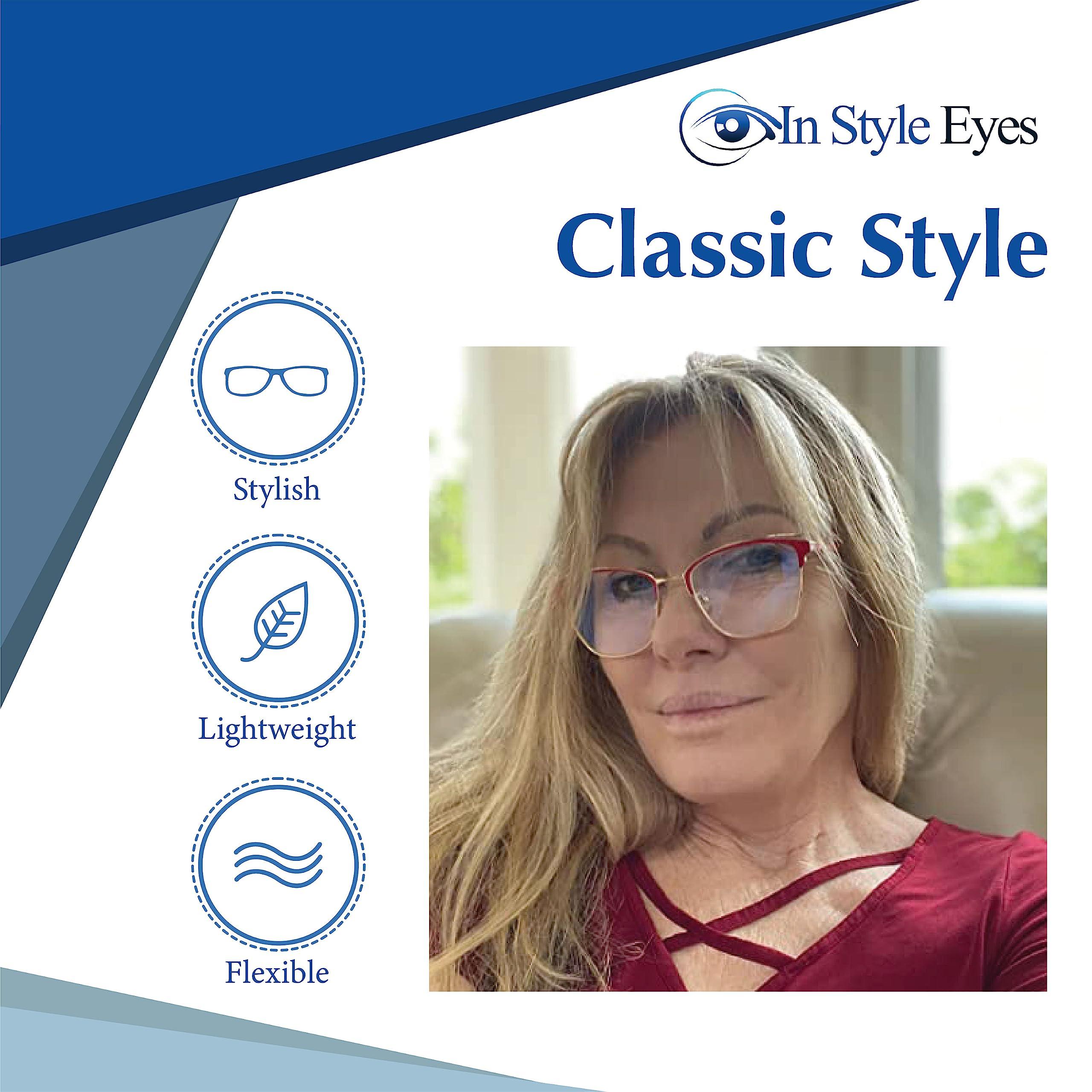 In Style Eyes In Style Eyes Blue Light Blocking Computer Reading Glasses - Classic Browline Frame Reader Glasses with Aspheric Lens - Blue - 1.0x