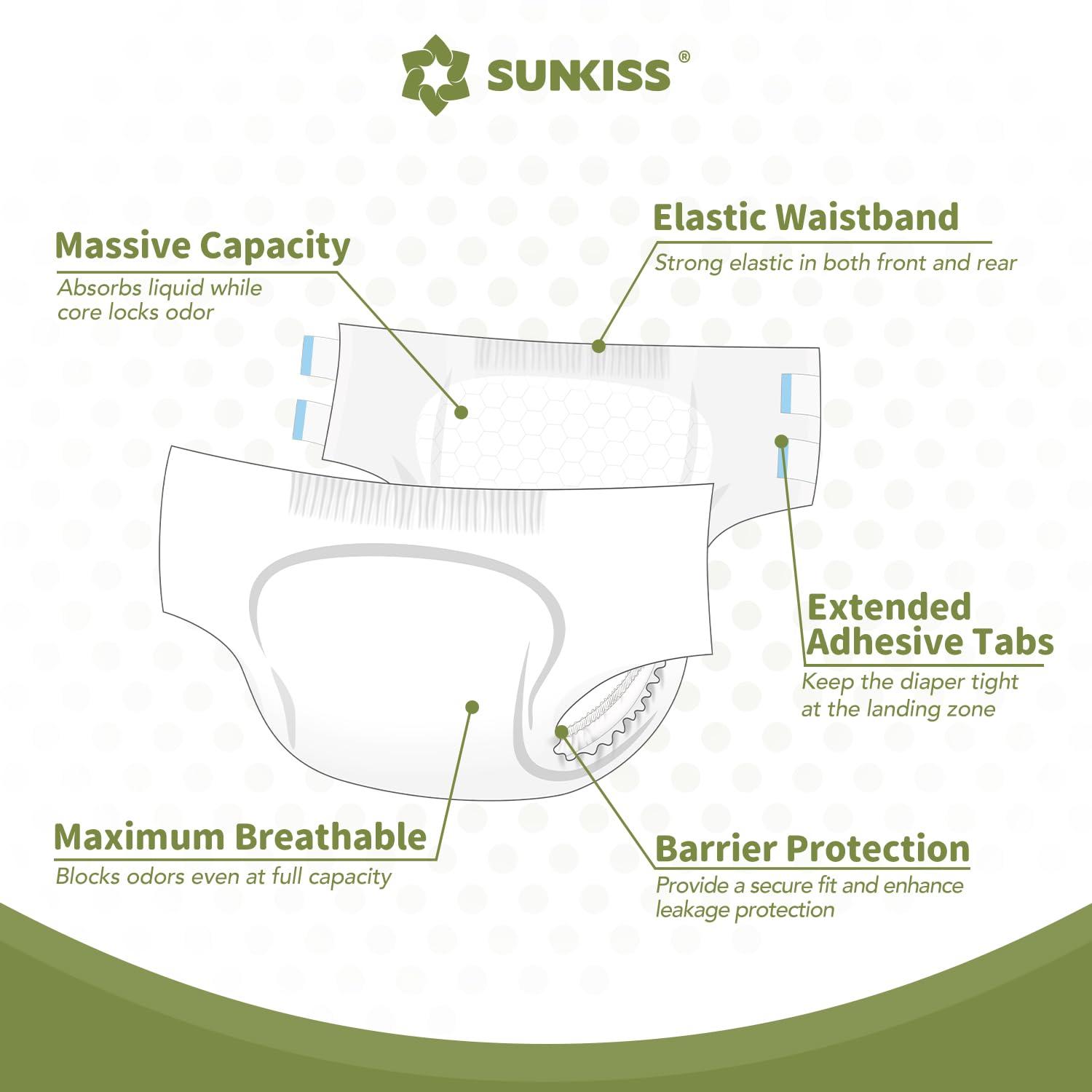 SUNKISS SUNKISS Masterpiece Adult Diapers with Tabs, Unisex Disposable Incontinence Briefs for Women and Men, Odor Control, White, Medium, 10 Count
