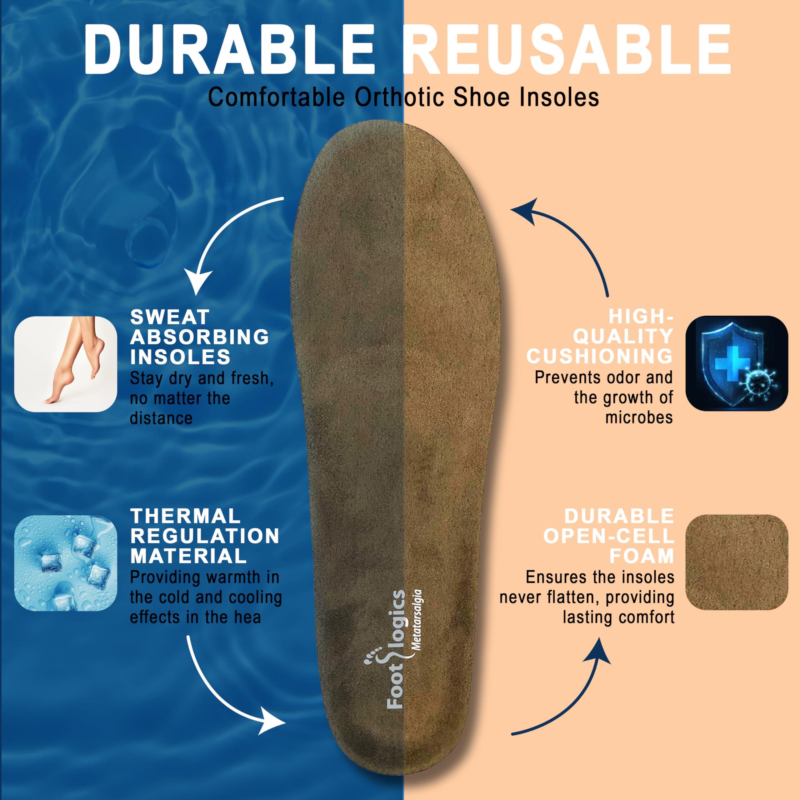 Foot logics Footlogics Orthotic Shoe Insoles with Built-in Raise for Ball of Foot Pain, Morton’s Neuroma, Flat Feet - Metatarsalgia, Pair (Full Length, Large (Men's 10-11.5, Women's 11.5-13))