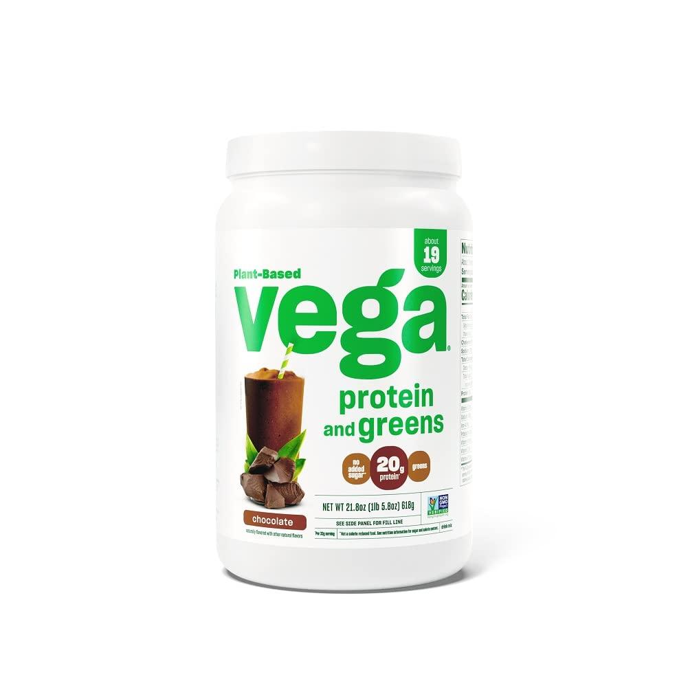 Vega Vega Protein and Greens Vegan Protein Powder Chocolate (19 Servings) - 20g Plant Based Protein Plus Veggies, Vegan, Non GMO, Pea Protein for Women and Men, 1.4lb (Packaging May Vary)