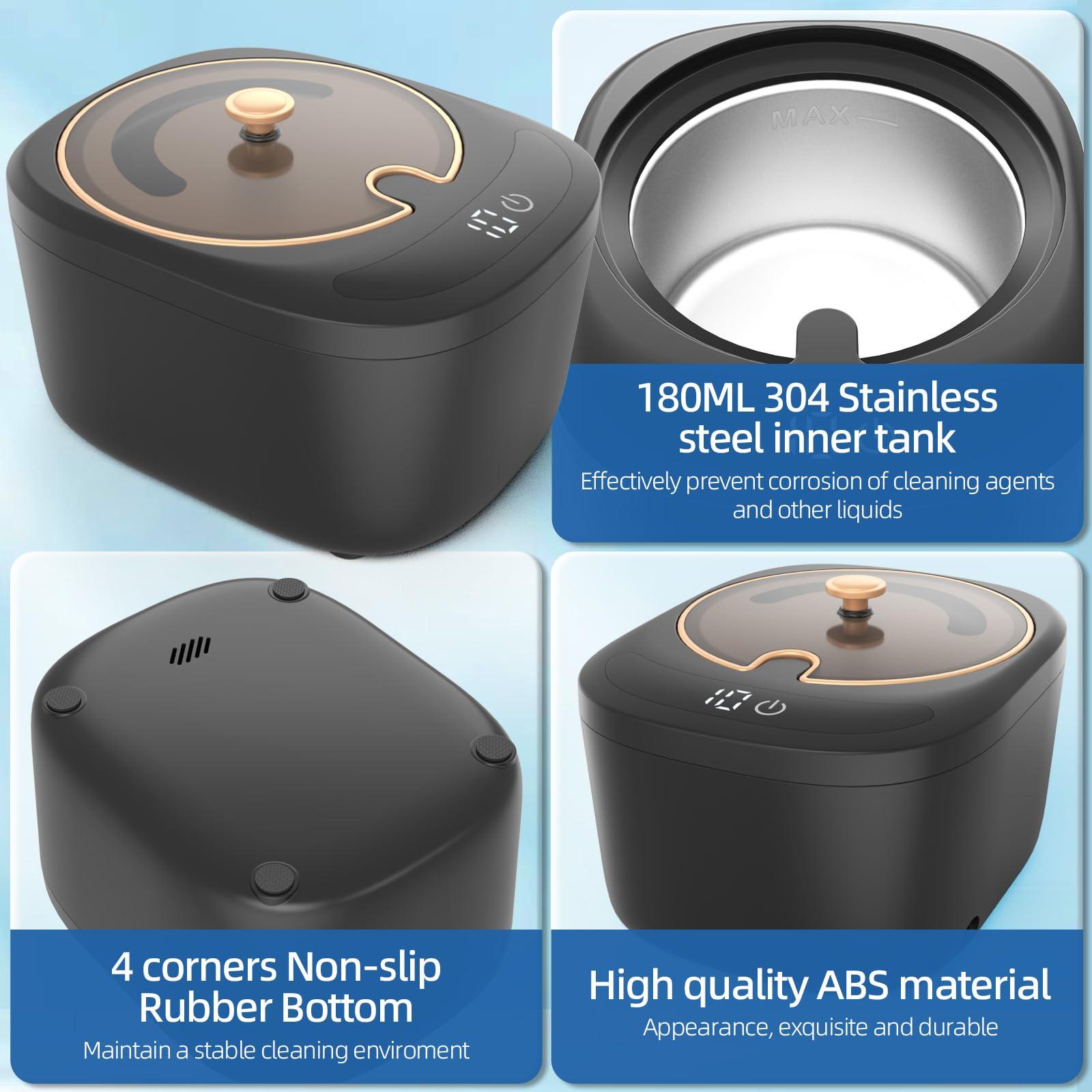 Raccomb Ultrasonic Cleaner for Retainer, Dentures, Mouth Guard, Aligner, Whitening Trays, 255ML 43kHz Jewelry Cleaner Ultrasonic Machine, Portable Ultrasonic Retainer Cleaner for Home Travel, Ideal Gift