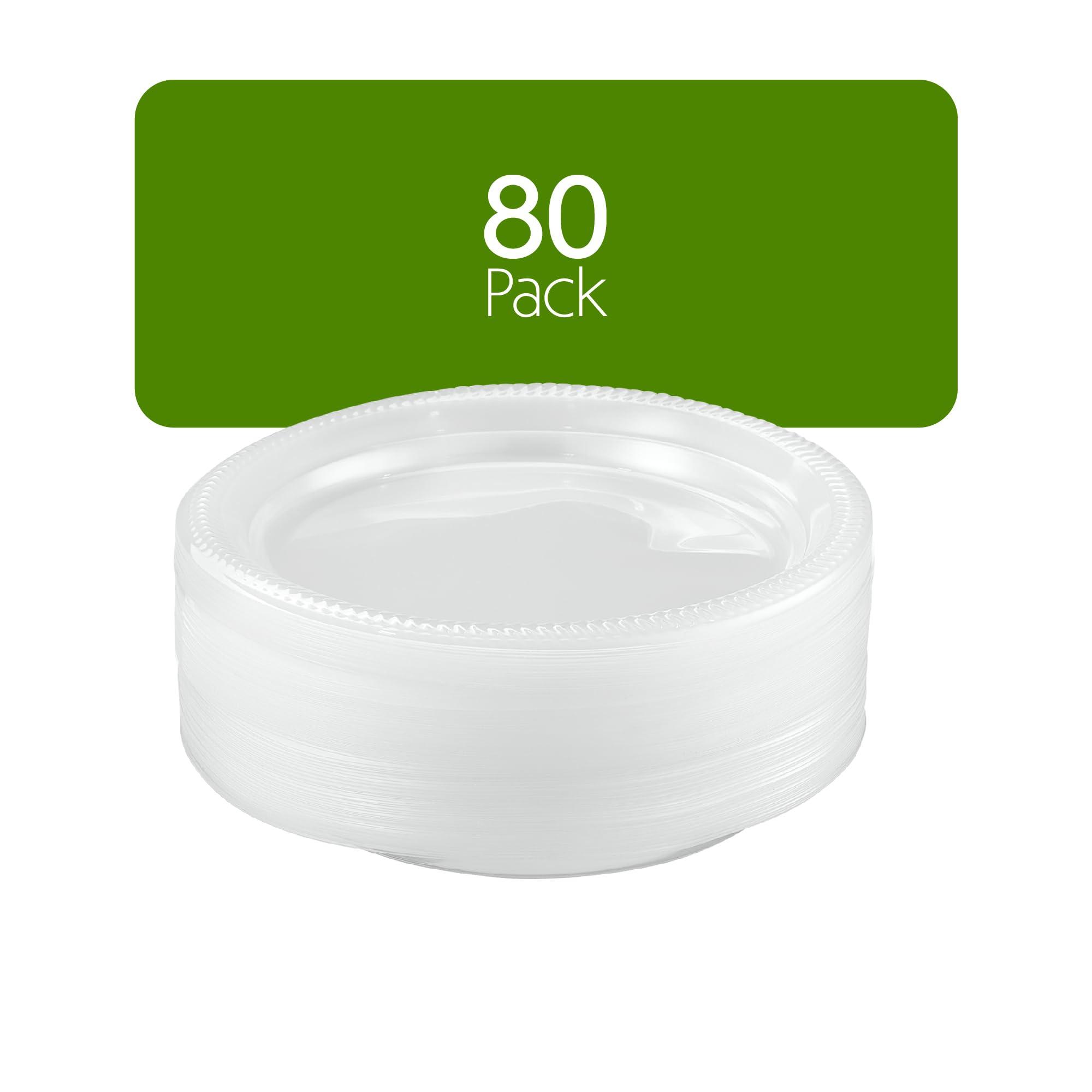 PLASTICPRO PLASTICPRO 80 Pack Clear Plastic Plates 9 Inch Durable Disposable Plastic Dinner Plates for Parties Events BBQ