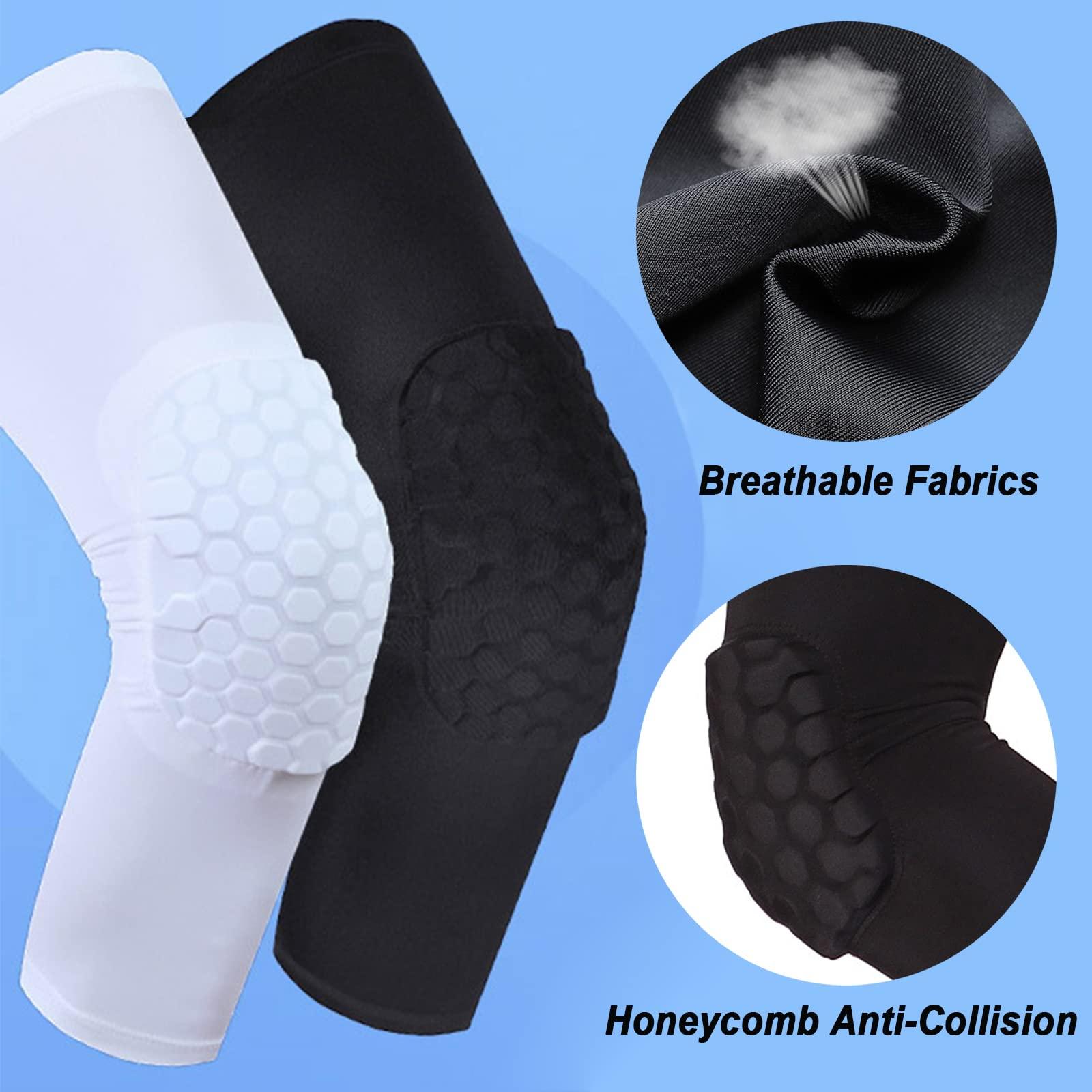 Laiiqi Compression Knee Pads Leg Sleeve, Hex Knee Pads for Basketball Honeycomb Anti Collision Knee Pads Long Kneepads Non-Slip Football Knee Pads for Youth Adult (A Pair Black/M)