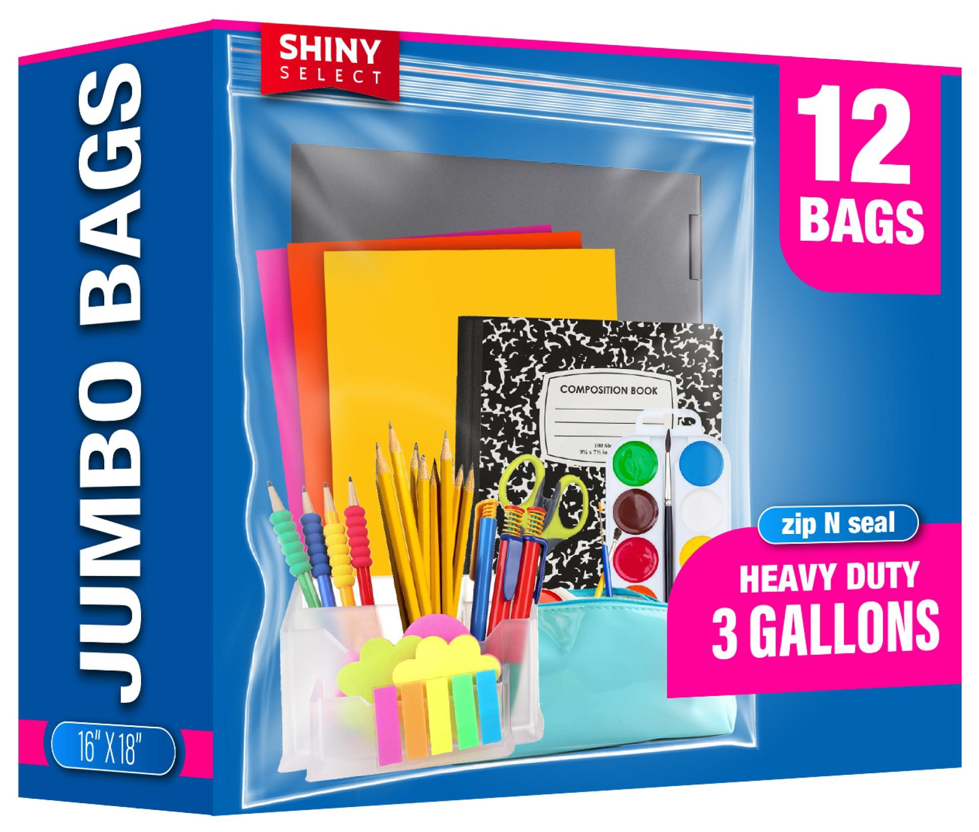 SHINY SELECT Extra Large Plastic Storage Bags With Zipper Top 3 Gallon 16\" x 18\" Jumbo Size Bag Heavy Duty 3 Mil Thick Clear X-Large Big Zip Bags for Food Freezer Clothes Travel Moving (12)
