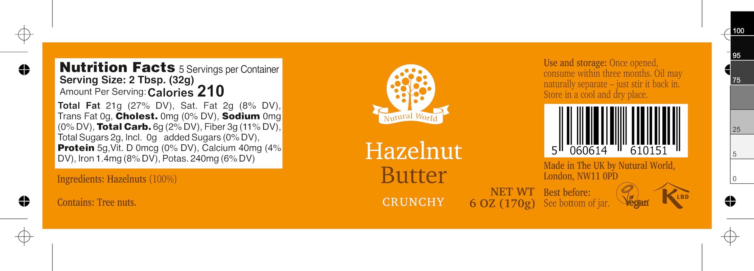 Nutural World Nutural World - Crunchy Hazelnut Nut Butter 6 Oz (170g) - 100% Pure / Single Ingredient - Great Taste Award winner
