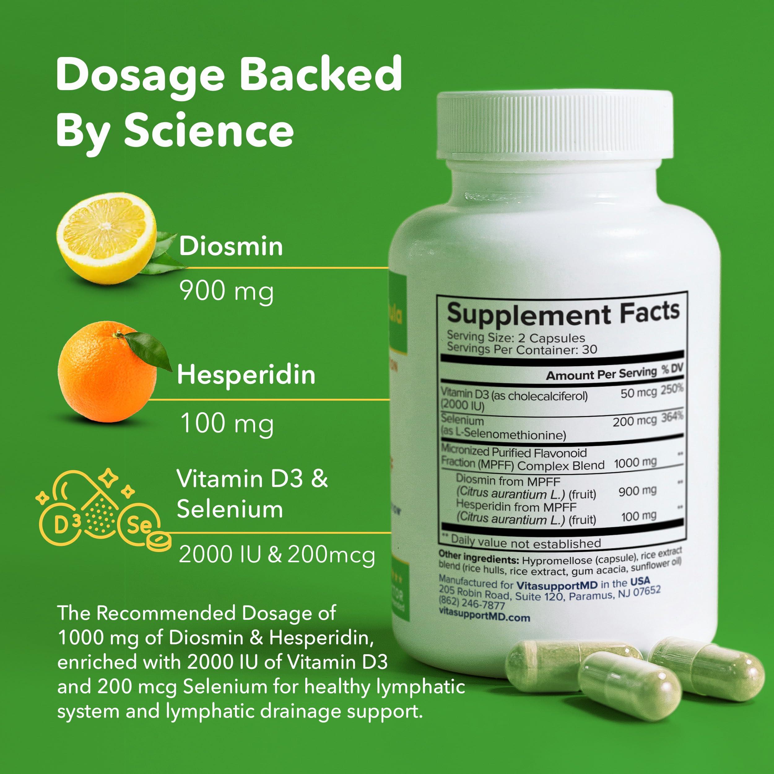 VITASUPPORTMD VITASUPPORTMD Lymphatic Formula, Diosmin Hesperidin 1000 mg, MPFF Lymphatic Support, Lymph System Support, Vitamin D3 and Selenium Supplement, 60 Capsules