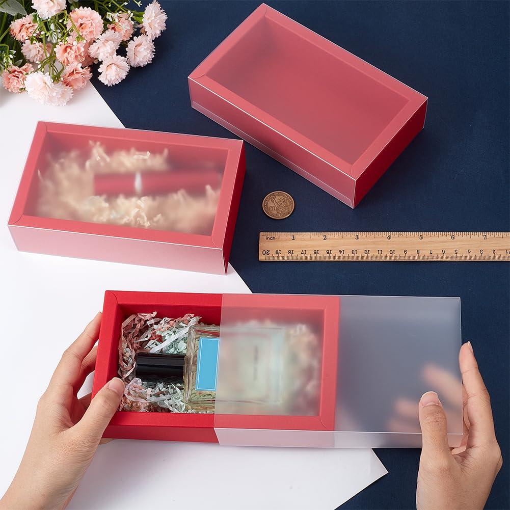 BENECREAT BENECREAT 12 Pack Red Rectangle Drawer Kraft Boxes, 17.2x10.2x4.2cm/6.77x4.02x1.65 inch Present Packaging Boxes with Frosted PVC Windows for Chocolates, Handmade Soap, Cosmetic Samples