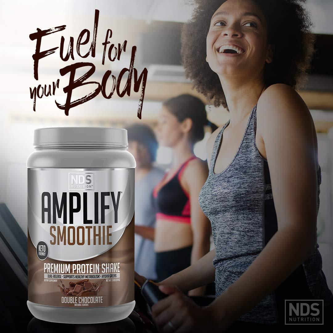 AMPLIFY AMPLIFY NDS Nutrition Smoothie Premium Whey Protein Powder Shake with Added Greens and Amino Acids - Build Lean Muscle, Gain Strength, Lasting Energy, and Lose Fat - Double Chocolate (30 Servings)