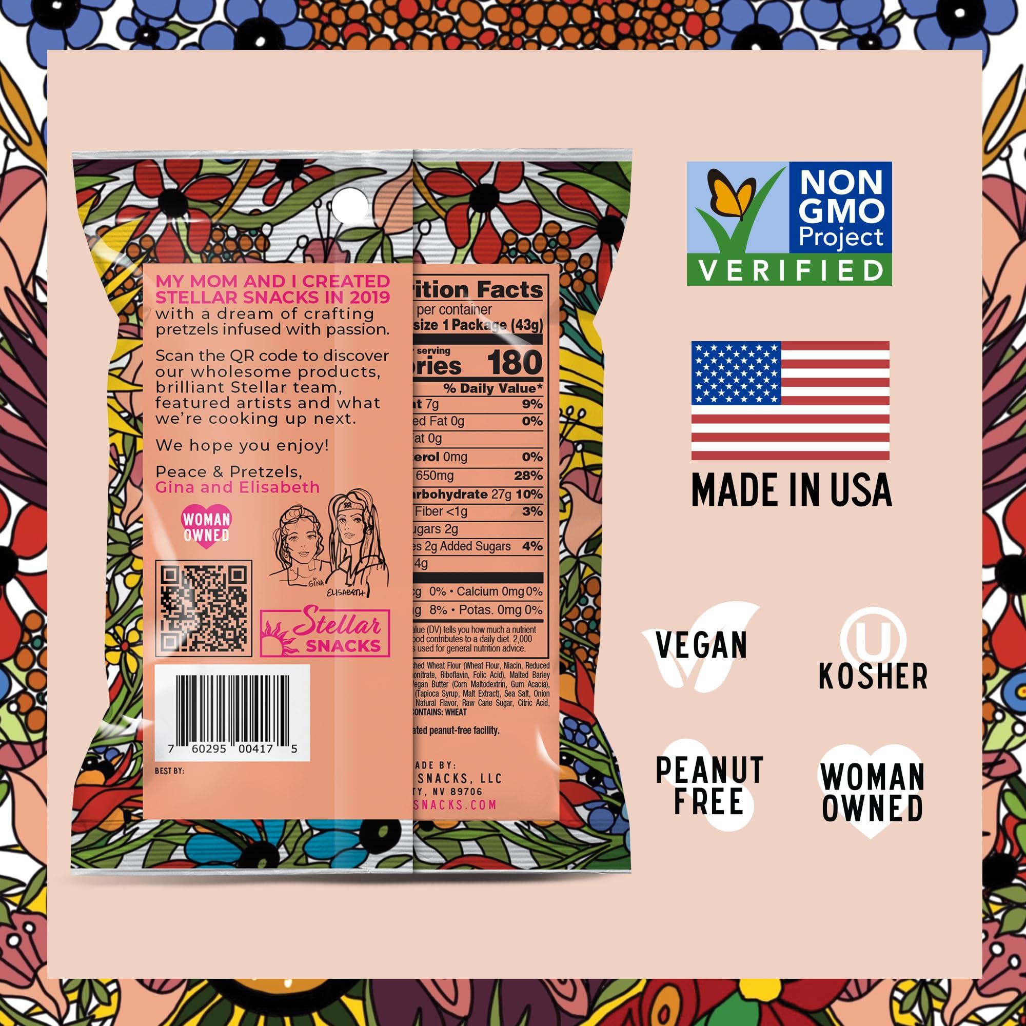 STELLAR SNACKS Stellar Pretzel Braids Maui Monk Mini 24 Snack Packs (1.5 oz each) Maui Onion and Monk Fruit Flavor, Stellar Snacks, Vegan Kosher Peanut-Free Non-GMO, Individual Bags, Pretzel Twists - Made in the USA