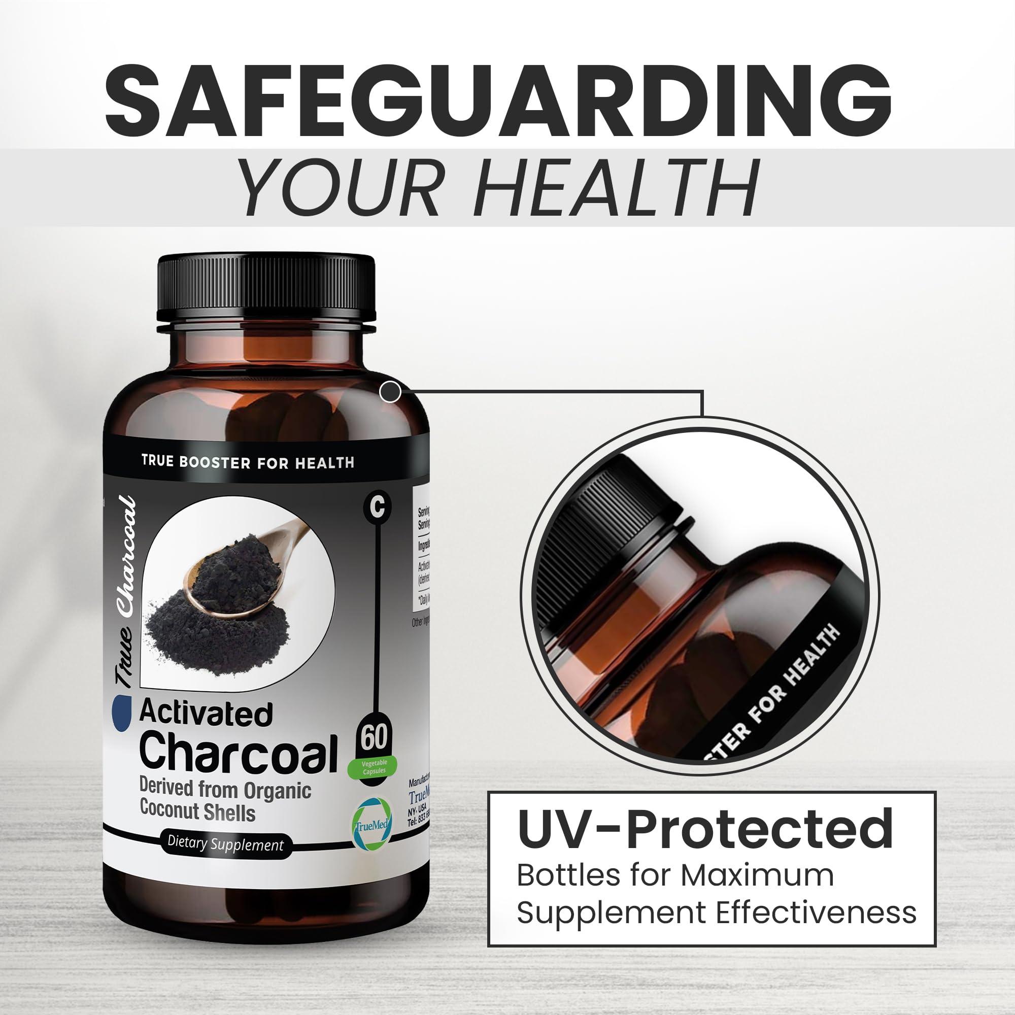 TRUEMED TRUEMED Activated Charcoal Organic Coconut Shell Derived Charcoal Capsule,1200mg, 60 Capsules, Support Detox & Digestive Health, Activated Charcoal Capsules for Health-Conscious Individuals