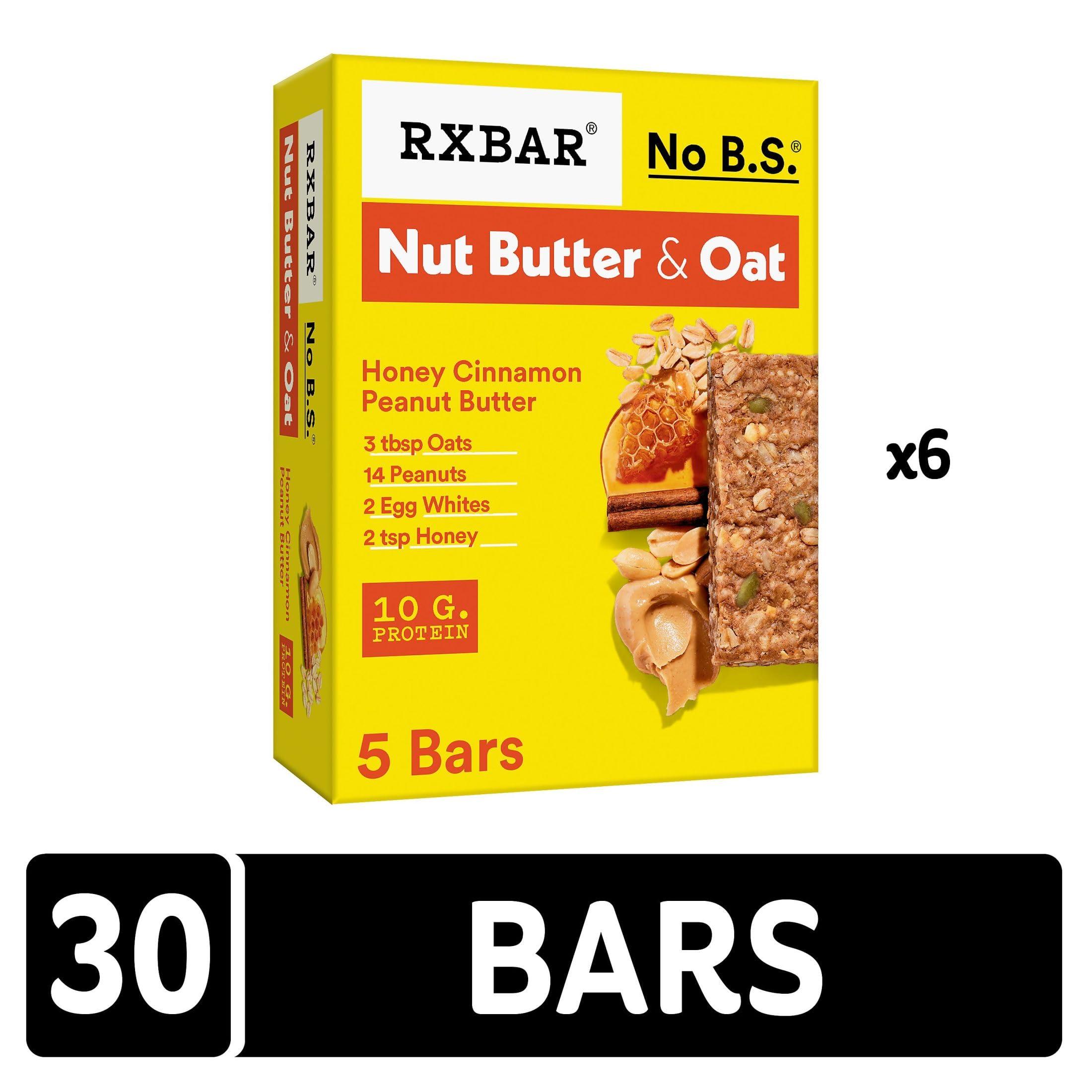 RXBAR RXBAR Nut Butter and Oat Protein Bars, Protein Snacks, Snack Bars, Honey Cinnamon Peanut Butter (6 Boxes, 30 Bars)