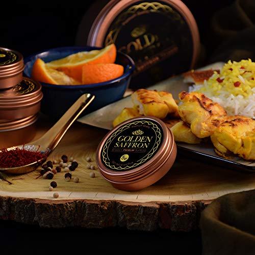 GOLDEN SAFFRON Golden Saffron, Finest Pure Premium All Red Saffron Threads, Grade A+ Super Negin, Non-GMO Verified. For Tea, Paella, Rice, Desserts, Golden Milk and Risotto (5 Grams)
