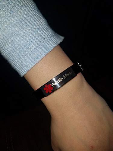 Sunling Sunling Custom Adjustable Silicon Medical Alert Food Allergy Awareness Bracelet for Women Men Kids,Free Engraving,Daily Life Emergency Saver for Son,Daughter,Parents