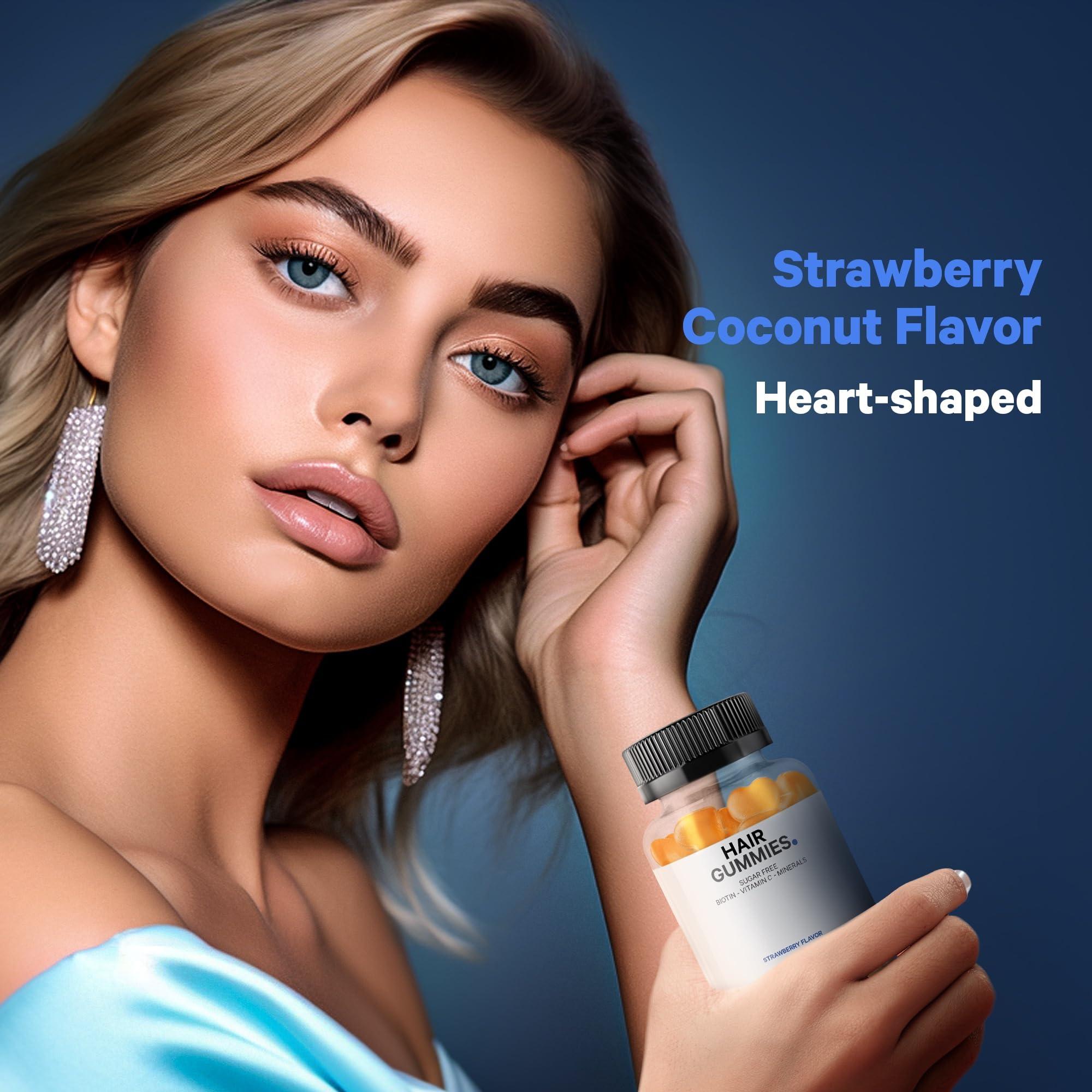 Codeage Codeage Hair Gummies, Biotin 5000 mcg, Sugar Free Growth Gummy Vitamins A, C, B6, B12, D3, Zinc, Inositol Supplement, Women & Men, Pantothenic Folic Acid, Nails, Skin, Strawberry Coconut Flavor, 60 ct