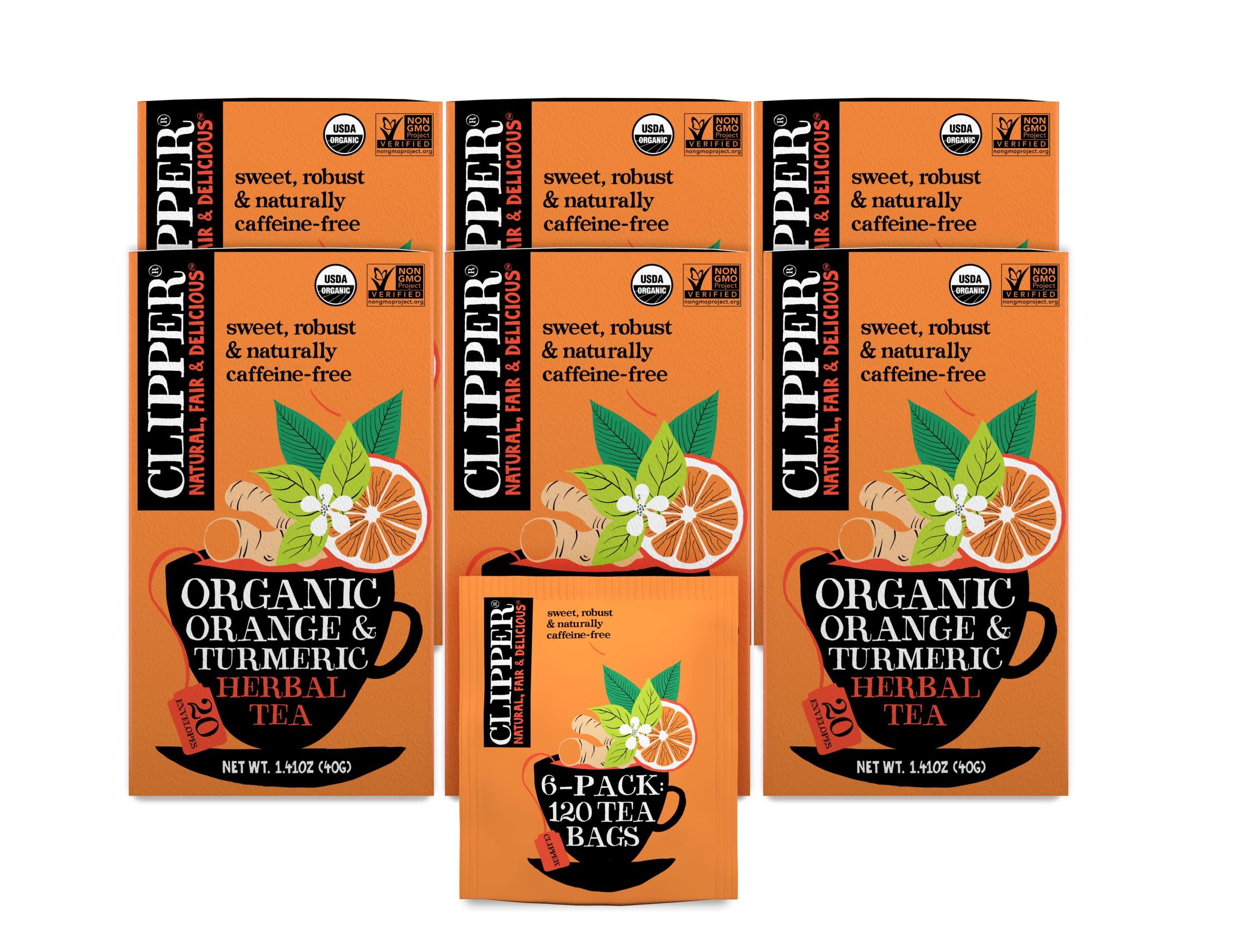 Clipper Natural, Fair & Delicious Clipper Tea, Orange & Turmeric, Organic Tea with Licorice Root, Orange Peel and Hibiscus, Plant Based Herbal Tea, Caffeine Free British Tea, 6 Pack, 120 Unbleached Tea Bags