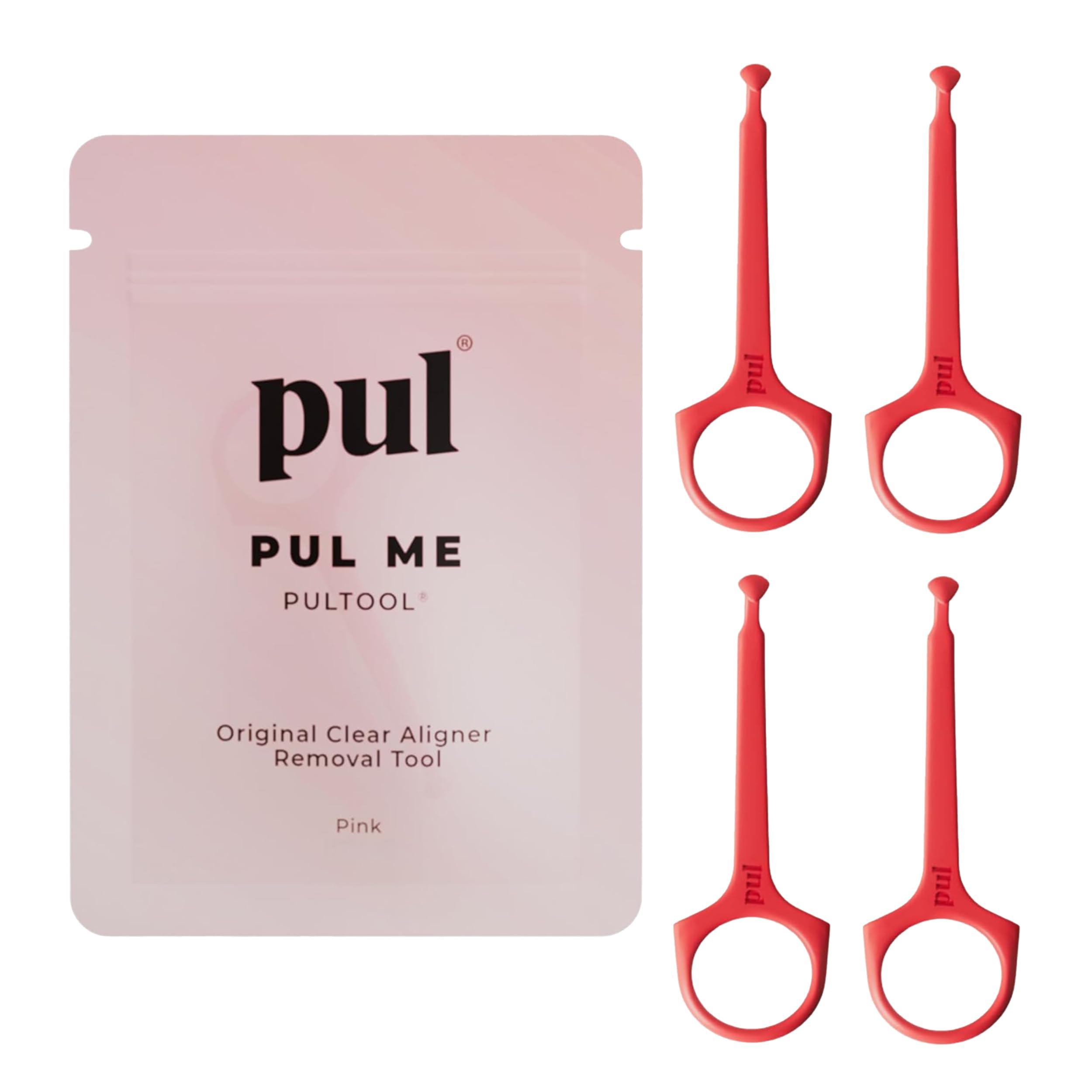 The Pultool PUL Clear Aligner Removal Tool Compatible with Invisalign Removable Braces & Trays, Retainers, Dentures and Aligners - Hygienic Oral Care Accessory, Personal Orthodontic Supplies - Pink (Pack of 4)