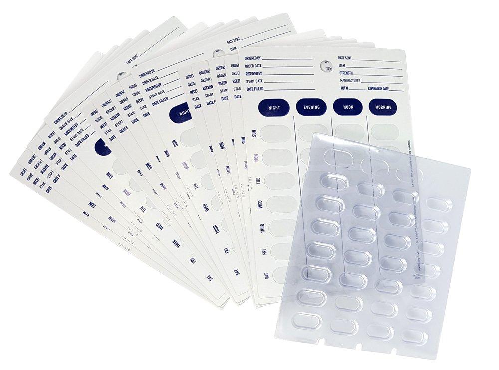Apothecary Medication Blister Pack Refill Set Cold Seal - Includes Blister Trays & Cold-Seal Cards - Pill Blister Sizes Regular or Jumbo Blisters (Weekly - Jumbo 5/8" Deep - 50 Pack)