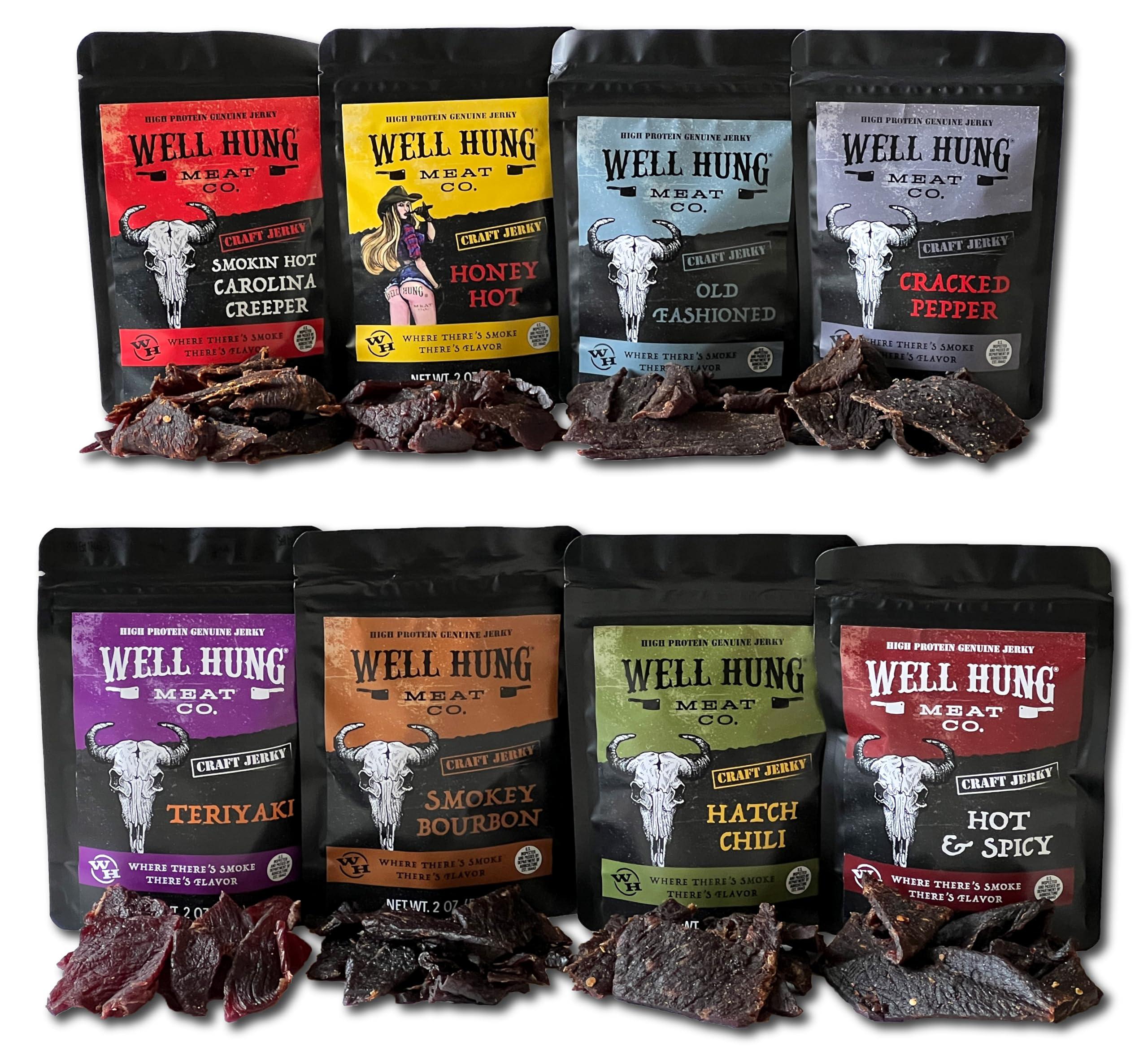 Well Hung Well Hung Meats 8-Pack Sampler Craft Beef Jerky 8x2oz Resealable Bags