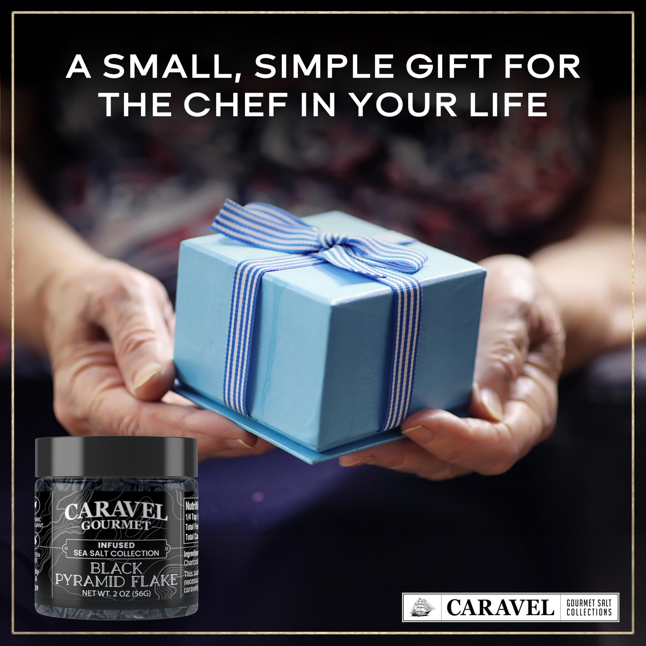 Caravel Gourmet Black Pyramid Sea Salt Flakes, Gourmet Flaky Finishing Salt, 2 oz Jar - Caravel Gourmet