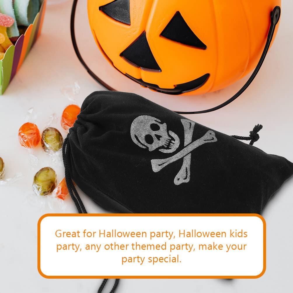 Healifty Halloween Pirate Bags with Drawstring, 6Pcs 6.1 x 4.5 Inches Pirate Goodie Bags, Pirate Bags Candy Pouches Wrapping Bags for Halloween Party