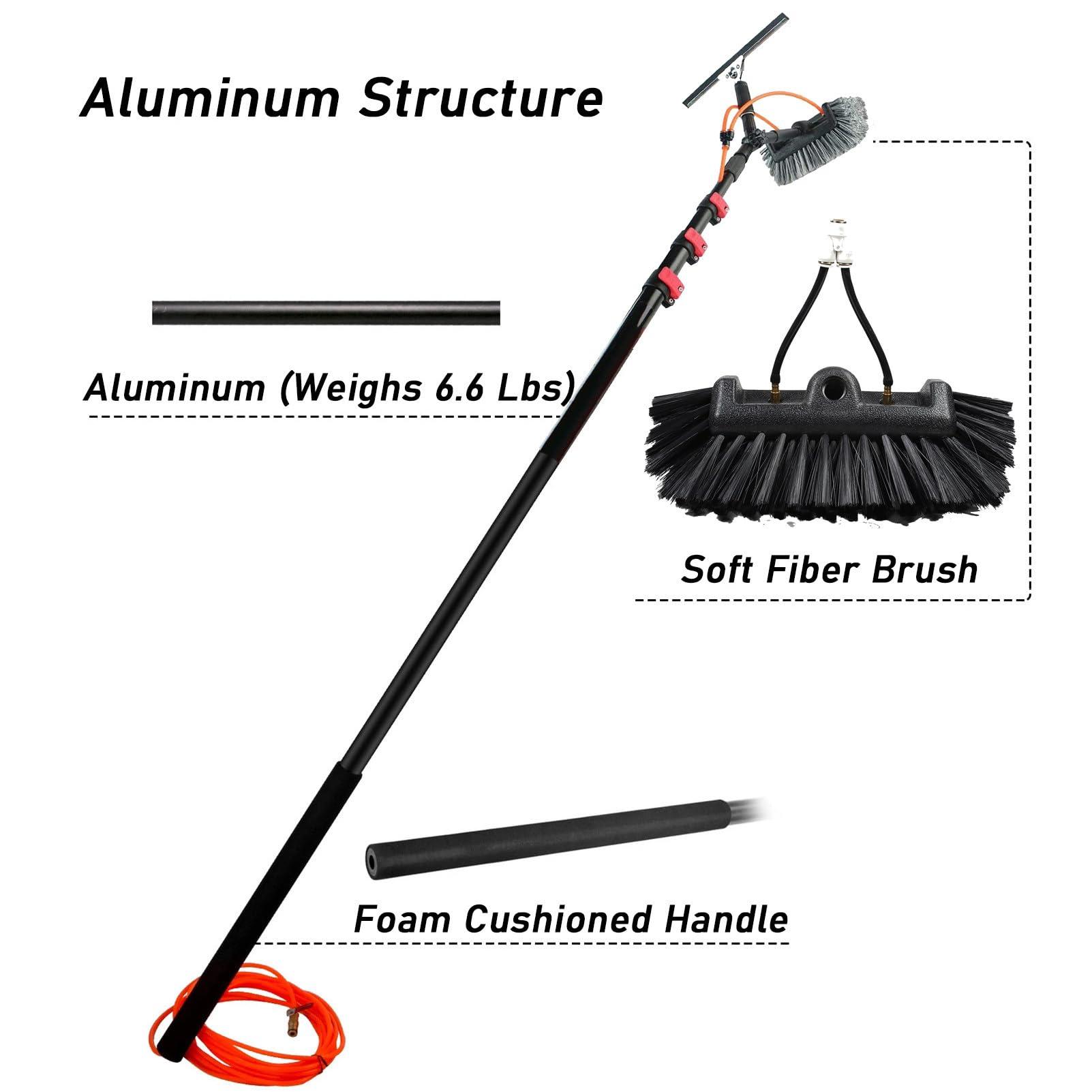 YXJPP Window Cleaning Brush,Hydro Telescopic Brush with Squeegee, Water/Hose delivery Pole, Cleaning photovoltaic and Solar panels/12 m pole/50 cm Brush Head,6M/20FT