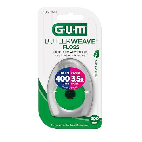 GUM GUM ButlerWeave Woven Dental Flos, Shred Resistant Waxed Floss, Mint Flavored, 1ct (3pk)