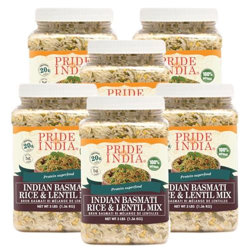 Pride Of India Pride Of India - PACK of 6 - Indian White Basmati Rice & Lentil Kitchari Mix - Protein Superfood, 3 Pound Jar