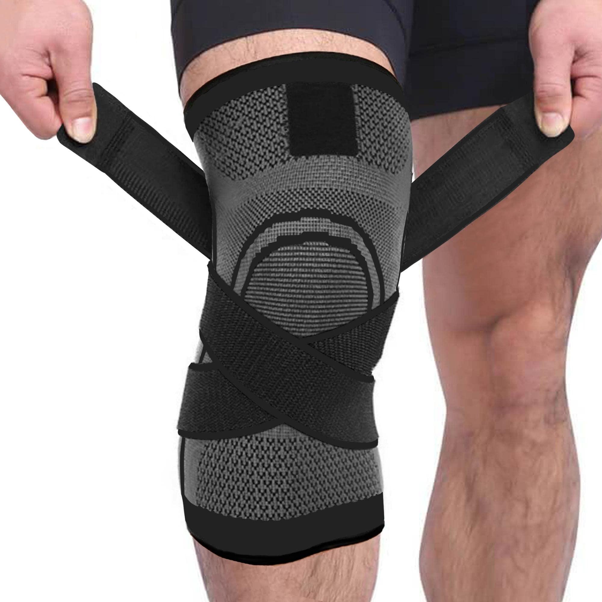 DCF DCF Compression Knee Sleeve with Adjustable Straps for Best Fit, Professional Knee Compression Sleeves Support for Knee Pain, Running, Work Out, Gym, Fitness, Weightlifting, 1-Pack