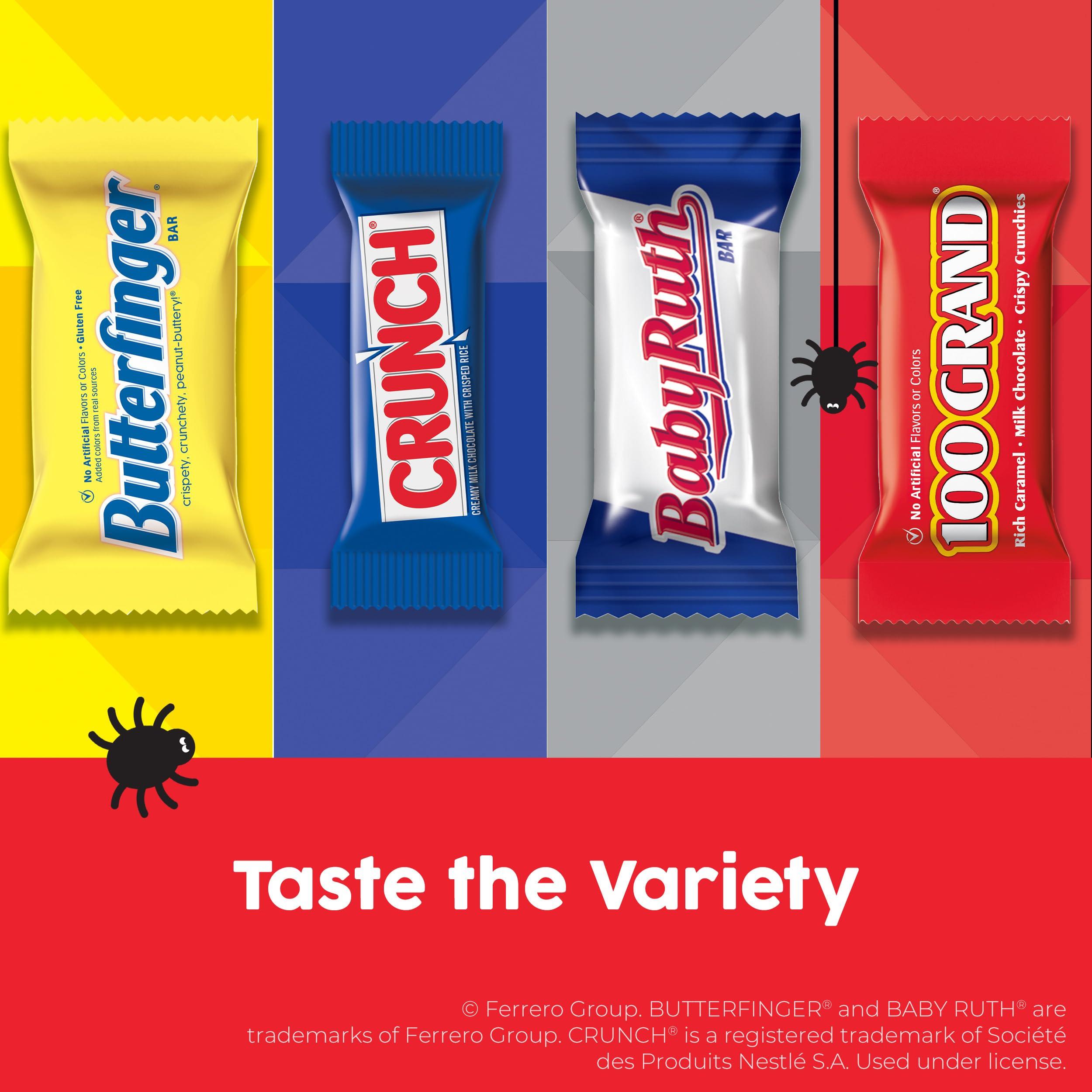 Butterfinger Butterfinger, CRUNCH, Baby Ruth and 100 Grand, Bulk 60 Pack, Assorted Fun Size Chocolate Candy Bars, Stocking Stuffers, 37.2 oz