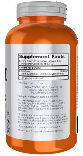 NOW NOW Sports Nutrition, L- Ornithine Powder, Protein Metabolism* and Urea Detox*, Amino Acids, 8-Ounce