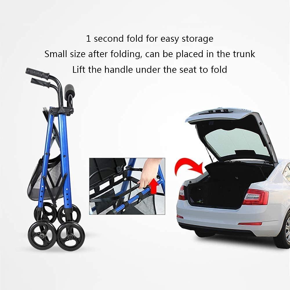 Bsetain Rollator Walker Mobility Walking Aid for Adult Elderly Electric Wheelchair Transport Rollator Walker with Seat and Wheels - Folding Walker and Transport Chair, Blue