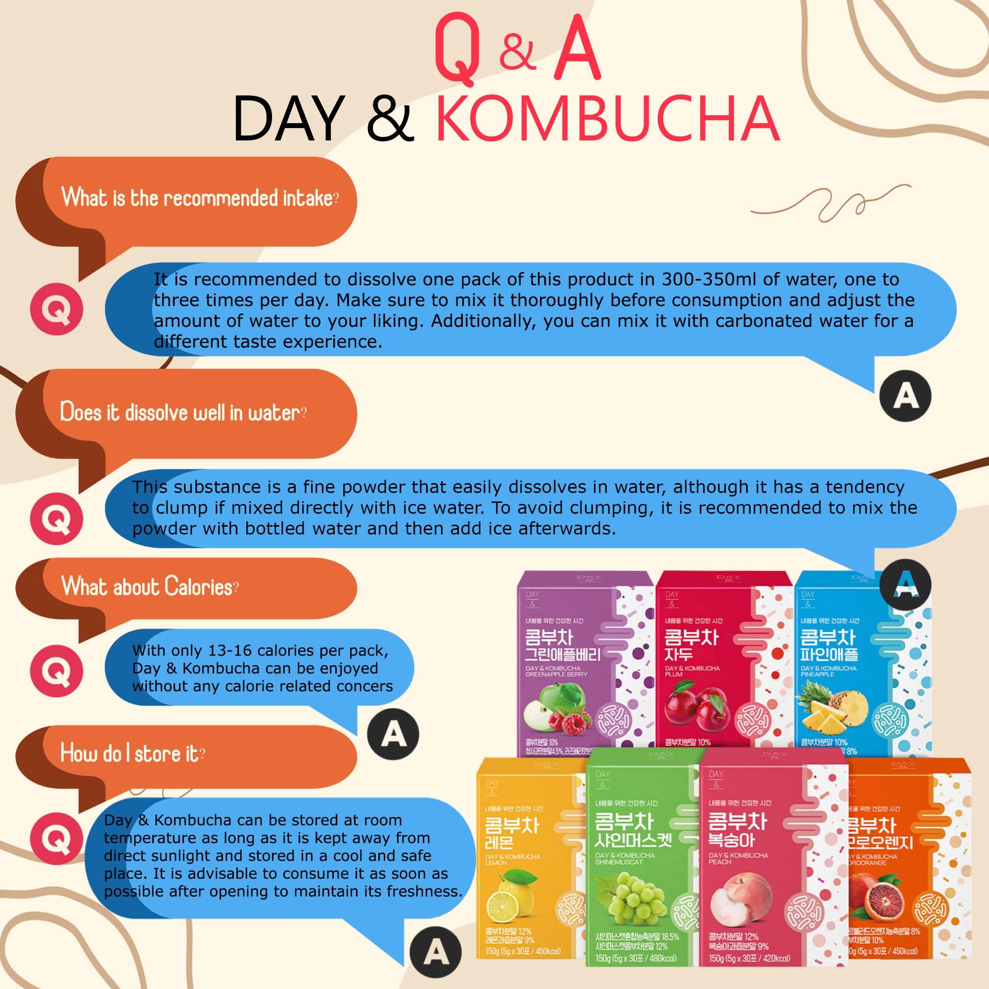 MENBLY Kombucha Powder Tea Pack Korean Healthy Beverage Juice - Korean Tea Drink Zero Sugar, Sparkling Fermented, Probiotics & Prebiotics 10 sticks (Plum)