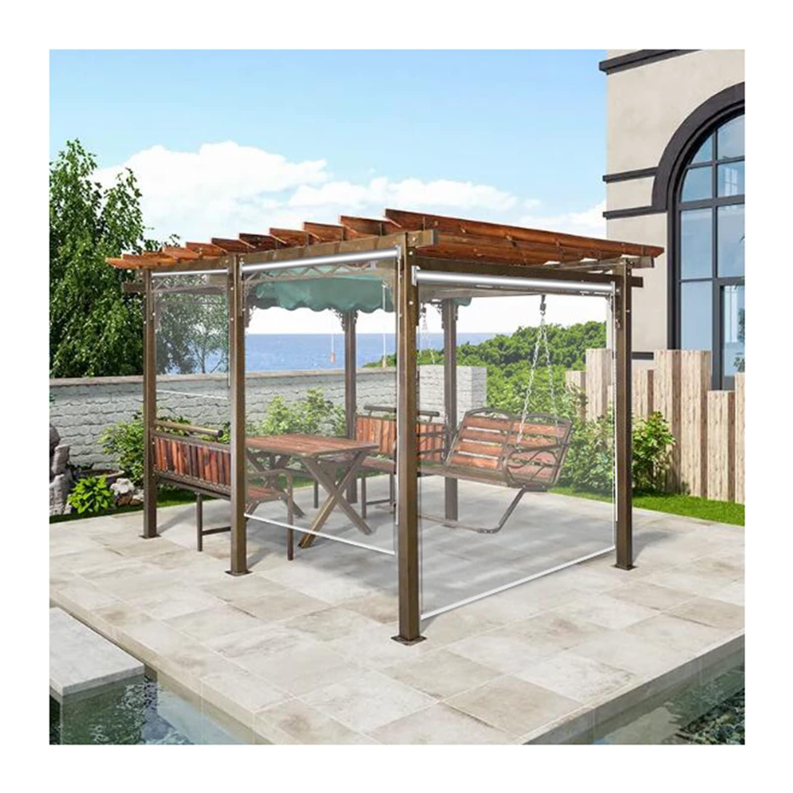 ZXCVBAS Waterproof Plastic Roll Up Blinds,Plastic Waterproof Clear Roll Up Blinds, Exterior Clear Waterproof Roll Up Blinds,for Outdoor Pergola Patio, HD Transparent Screens,160x280cm/62.9x110.2in
