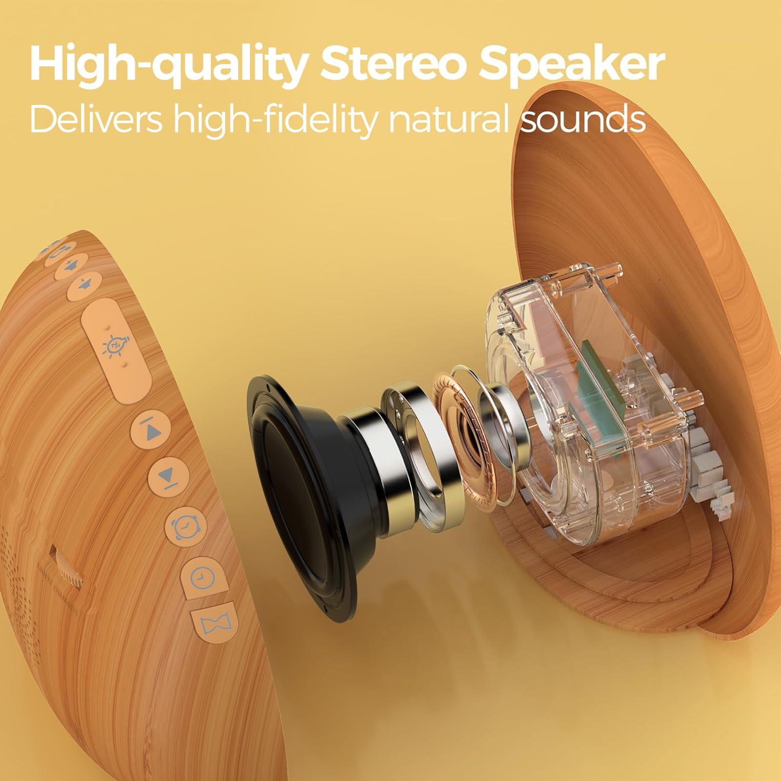 REACHER REACHER Natural Wood Grain Sound Machine Sunrise Alarm Clock26 Nature Inspired Sleeping Sounds, 0-100% Dimmable Clock, Night Light,Brown/Pink/White Noise Sound Machine for Babys, Kids, Adults