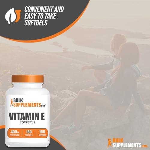 BULKSUPPLEMENTS.COM BulkSupplements.com Vitamin E 400 IU Softgels - Vitamin E Supplement, Vitamin E Softgels - as D-Alpha-Tocopherol, Antioxidants - Gluten Free, 1 Softgel per Serving, 180 Count (Pack of 1)