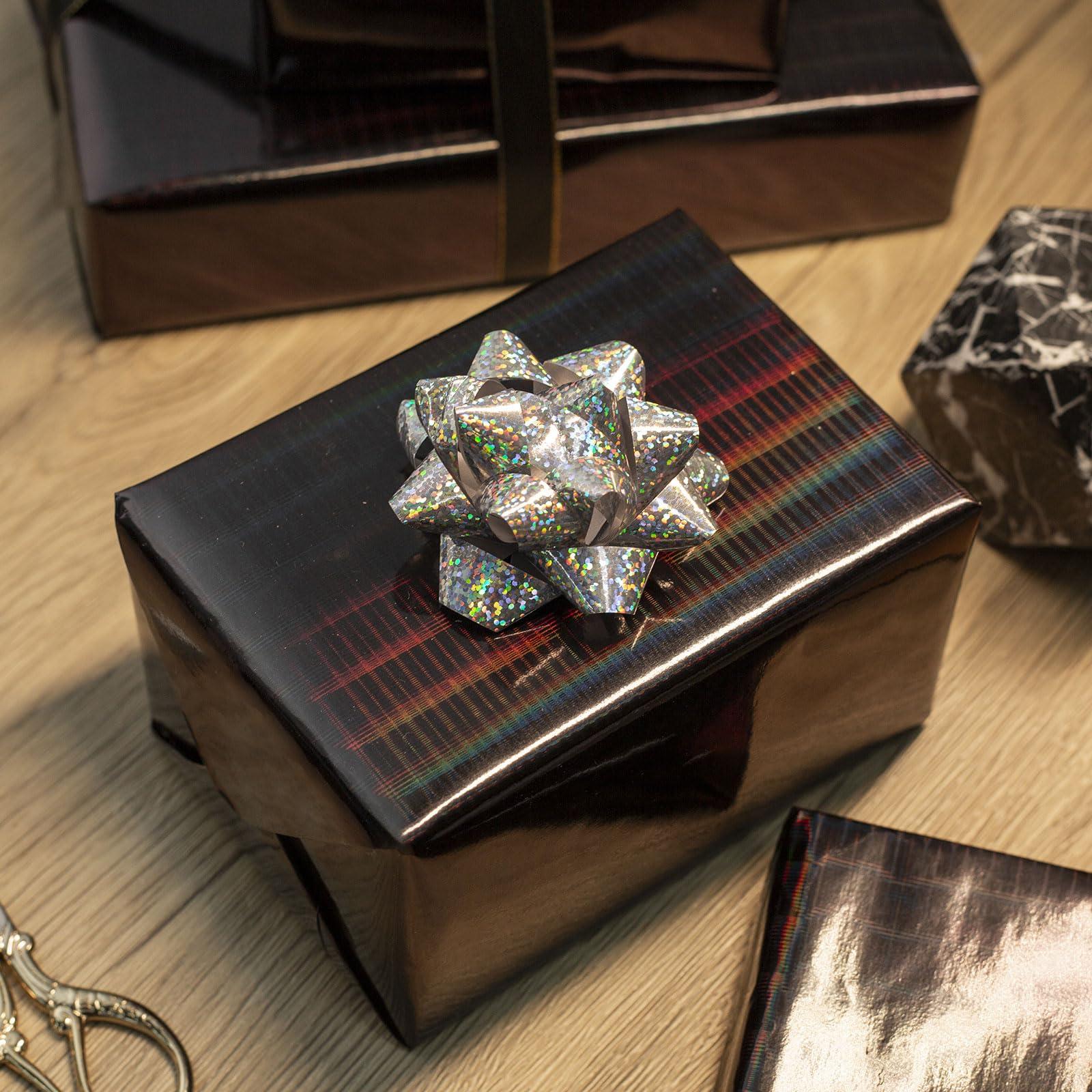 Burymento Burymento Black Wrapping Paper Roll, Metallic Holographic Stripe Gift Wrap for Birthday, Valentines, Mothers day, Graduation, Wedding, Fathers day, Baby Shower, Christmas (17 IN x 32.8 FT)