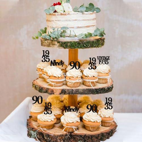 Rsstarxi Rsstarxi 24 Pack 90th Birthday Cupcake Toppers Black Glitter Vintage 1933 Cupcake Picks Ninety Cheers to 90 Years Old Birthday Cupcake Topper for Happy 90th Birthday Anniversary Party Cake Decorations