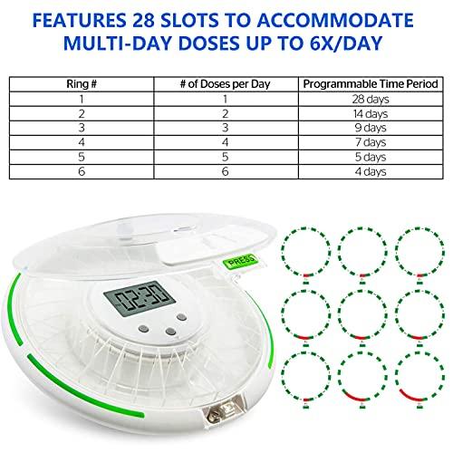 EziLife EZILIFE Automatic Pill Dispenser with Flashing Light, Sound, Alarm and Safety Lock, 28-Day Electronic Medication Organizer Dispense Vitamins and Tablets Up 6 Times/Day Easy Read Display (Frosted)